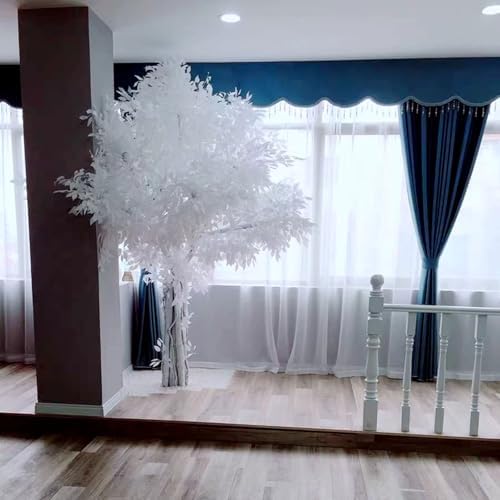 White Artificial Banyan Tree with Realistic Wood Trunk and Moss Pot