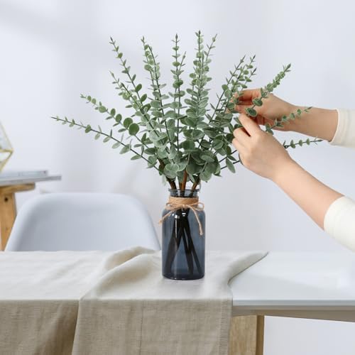 Leftover 188 Inch Artificial Eucalyptus in Black Glass Vase