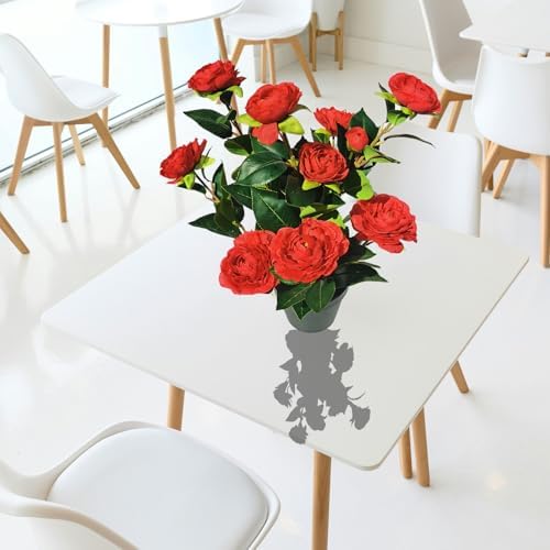 16 Inch Artificial Camellia Tree with 9 Large Blooms and 3 Small Blooms