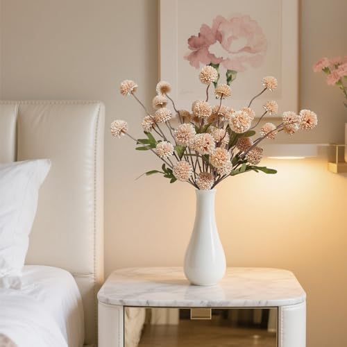 10 Pcs Artificial Mums With Long Stems Beige