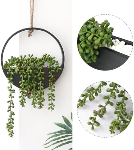 CEWOR 2pcs Artificial Hanging Succulent Plants Black Boho Wall Decor