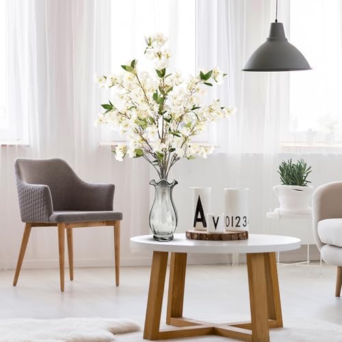 Sggvecsy Artificial Cherry Blossom Flowers 3 Pcs White