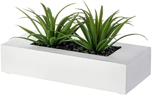 MyGift 10 Inch Artificial Grass Plants in White Wood Planter