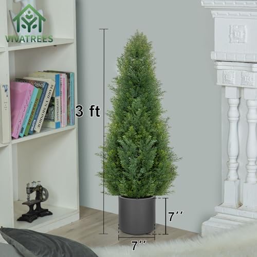 Artificial Cedar Topiary Trees 3FT Set of 2 with Gray Planter
