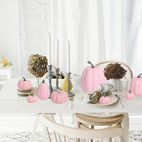 FOIMAS 8pcs Pink Artificial Pumpkins Fall Decor