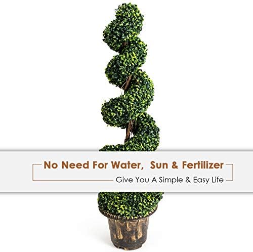 GOPLUS 4 Ft Artificial Boxwood Spiral Topiary Tree Decor