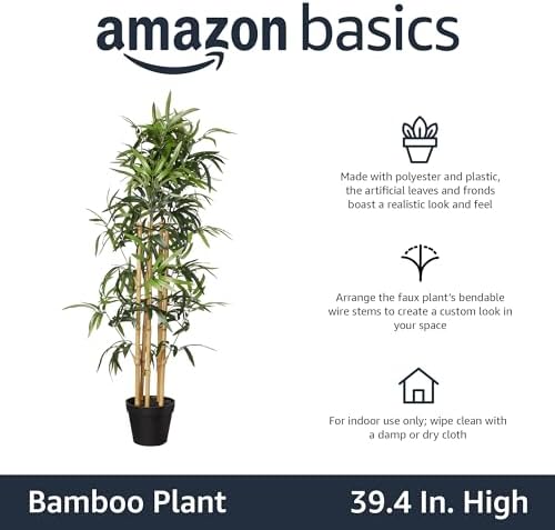Amazon Basics Artificial Bamboo Plant with Planter Pot 394 Inches Green