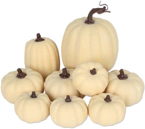 9PCS Cream Artificial Pumpkin Decor Set for Fall
