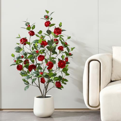OAKRED 48 Inch Artificial Camellia Tree with Planter