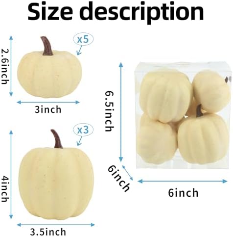 8 Pcs White Artificial Pumpkins for Thanksgiving Centerpiece