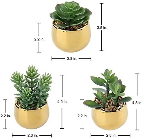Briful Artificial Succulents in Gold Ceramic Pots Set of 3