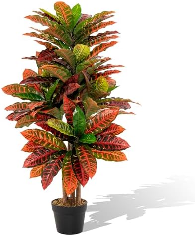 HAPPYGRILL Artificial Croton Plant 40 Tall with Pot