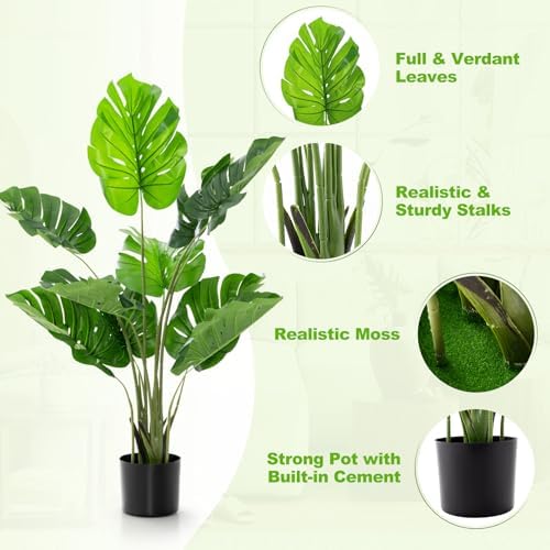 Goplus Artificial Monstera Deliciosa Plant 4ft Tall Fake Tropical Tree