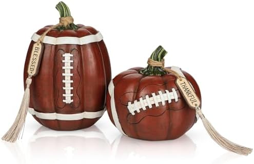 Artificial Football Pumpkins Resin Set of 2 Fall Decor