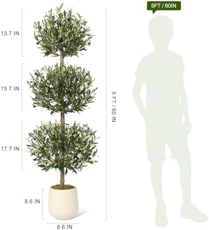 5FT Artificial Olive Triple Ball Topiary Trees with Moss and Inner Pot