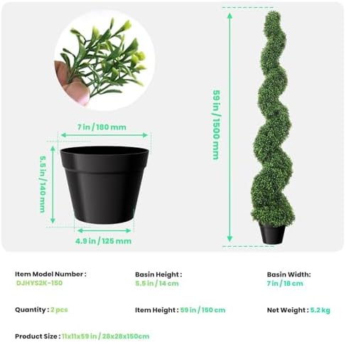 5FT Artificial Boxwood Spiral Topiary Trees 2 Pack