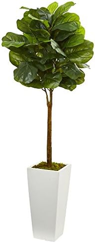 Nearly Natural 4ft Fiddle Leaf Artificial Tree in White Planter