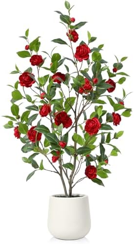 OAKRED 48 Inch Artificial Camellia Tree with Planter