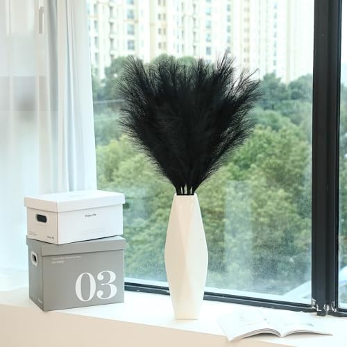 9 Stems Black Artificial Pampas Grass - 38 Inch Tall Decor