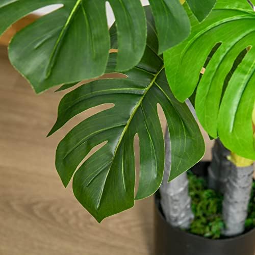 HOMCOM 4FT Artificial Monstera Tree with Black Pot