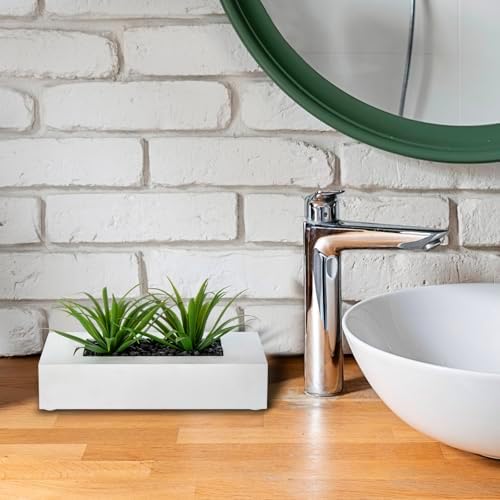 MyGift 10 Inch Artificial Grass Plants in White Wood Planter
