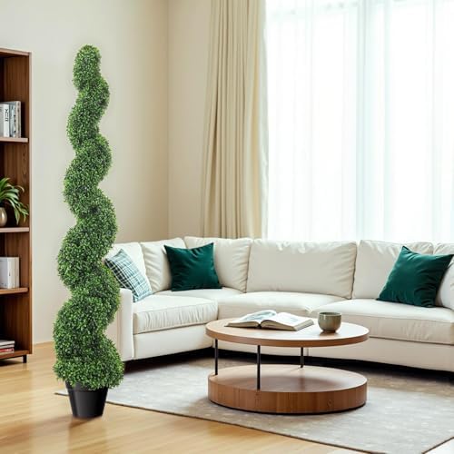5FT Artificial Boxwood Spiral Topiary Trees 2 Pack
