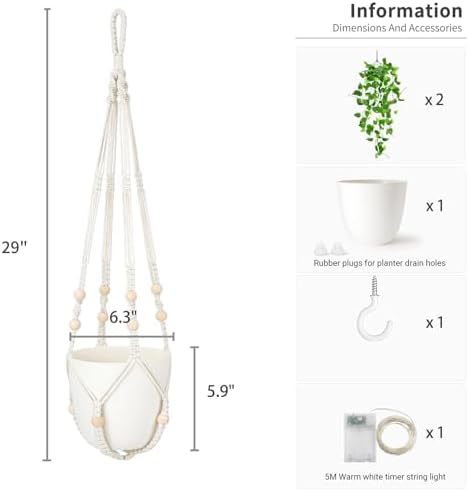 Mkono Fake Hanging Plant with Lights for Home Decor