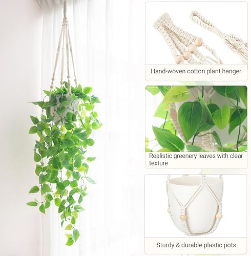 Mkono Fake Hanging Plant with Lights for Home Decor