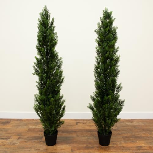 Nearly Natural 6ft Artificial Cedar Topiary Trees Set of 2