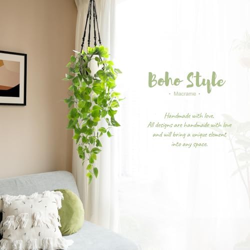 Mkono Artificial Hanging Plant with Pot and Macrame Hanger