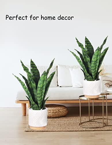 Artificial Snake Plant 16 Inches with White Ceramic Pot Decor
