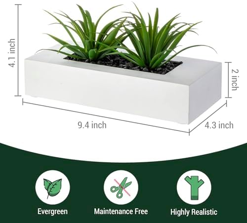 MyGift 10 Inch Artificial Grass Plants in White Wood Planter