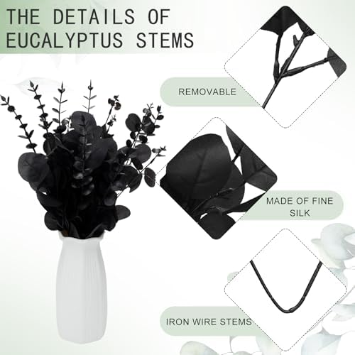 Giegxin 90 Pcs Artificial Eucalyptus Stems Black