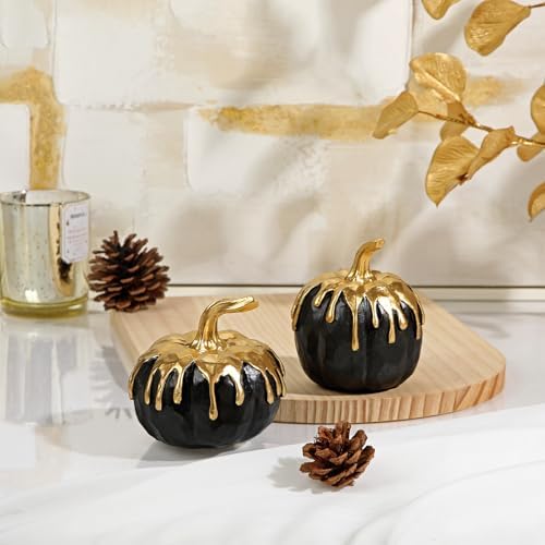 Hollyone 2 pcs Black Gold Resin Pumpkin Decor
