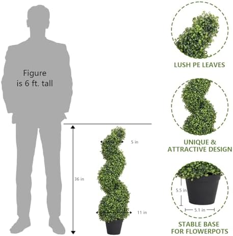 THE BLOOM TIMES 3ft Spiral Boxwood Artificial Trees Set of 2