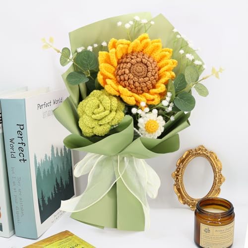 Handmade Crochet Sunflowers and Roses Bouquet for Gifts