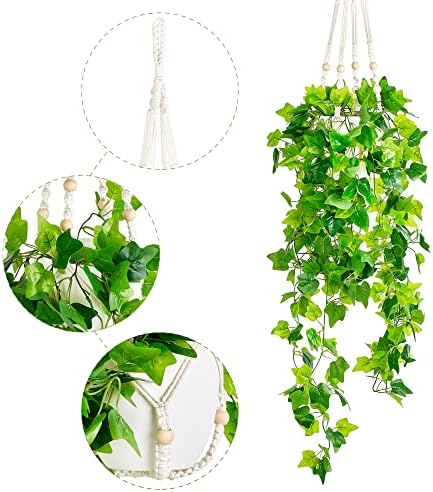 Dahey Fake Hanging Plants with Artificial Vines and Macrame Hanger