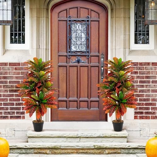 HAPPYGRILL Artificial Croton Plant 40 Tall Faux Tree with Nursery Pot