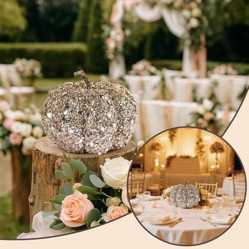 DomeStar Gold Glitter Artificial Pumpkin Fall Decor