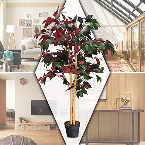 COSTWAY Artificial Ficus Tree in Pot Green Red