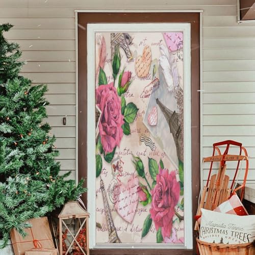 Susiyo Pink Rose Note Halloween Door Cover Stretch Fabric Backdrop