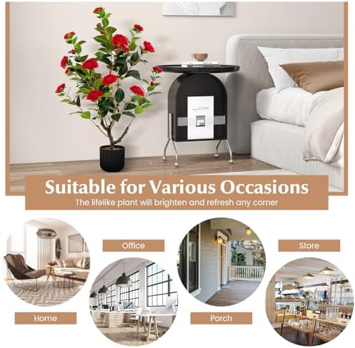 DREAMADE 38 Inch Artificial Camellia Tree with Cement Pot