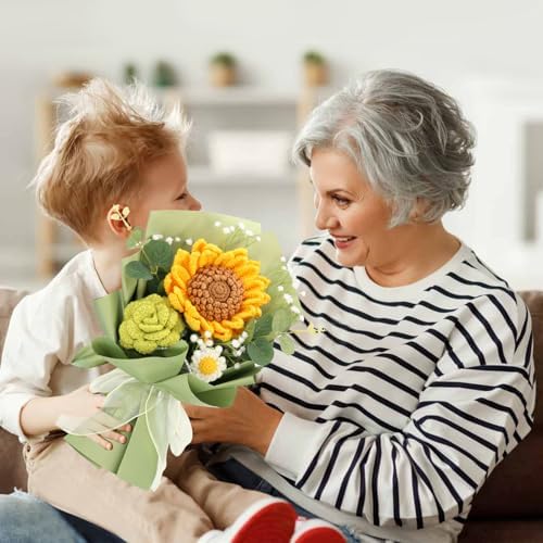 Handmade Crochet Sunflowers and Roses Bouquet for Gifts
