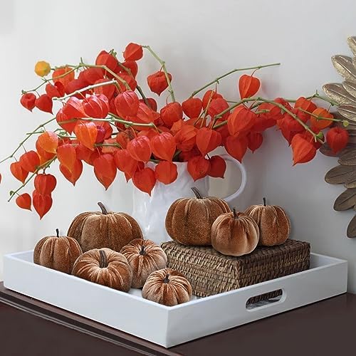 Woration 8pcs Velvet Pumpkin Fall Decor Set
