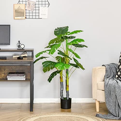 HOMCOM 4FT Artificial Monstera Tree with Black Pot