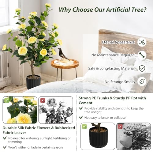 Artificial Camellia Tree Set of 2 38 Inch Tall Potted Plants