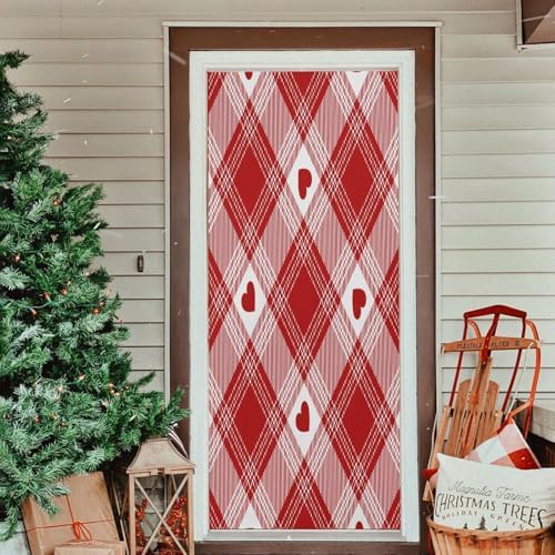 Susiyo Red Heart Plaid Door Cover 35x79 Inch
