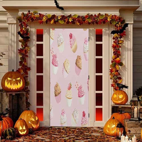 Susiyo Pink White Cupcakes Halloween Door Cover