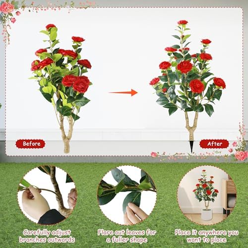 Sunnyglade 2 Pack 355 Inch Artificial Camellia Tree with Spike