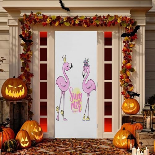 Susiyo Pink Flamingos Door Cover Halloween Decoration Set